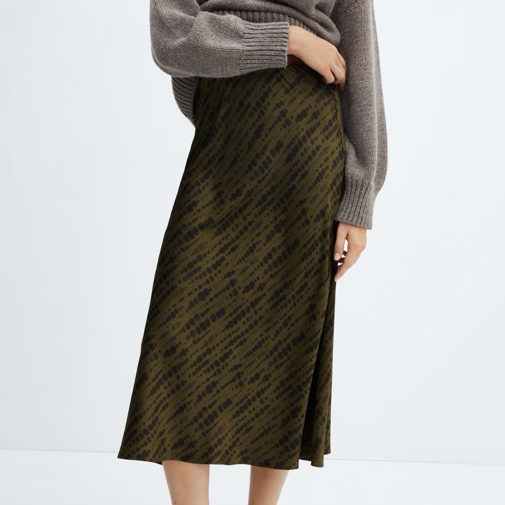 Mango Green Printed Satin Skirt